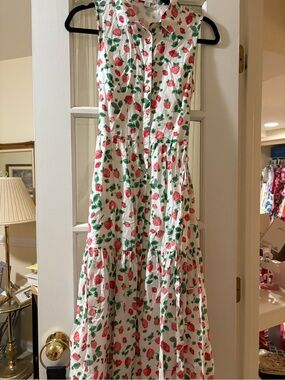 J. Crew Factory White Strawberry-Print Sleeveless Midi Dress